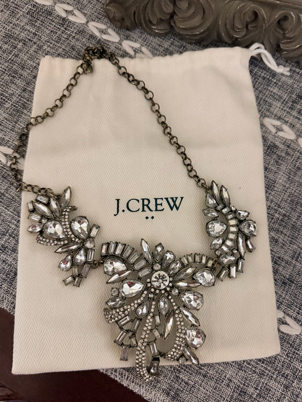 J. Crew Silver Crystal Statement Bib Necklace